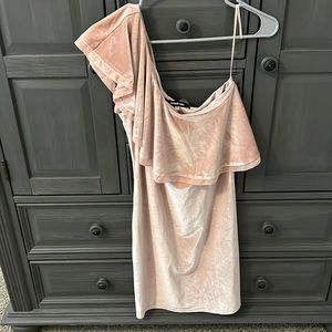 Dusty pink velvet one shoulder dress